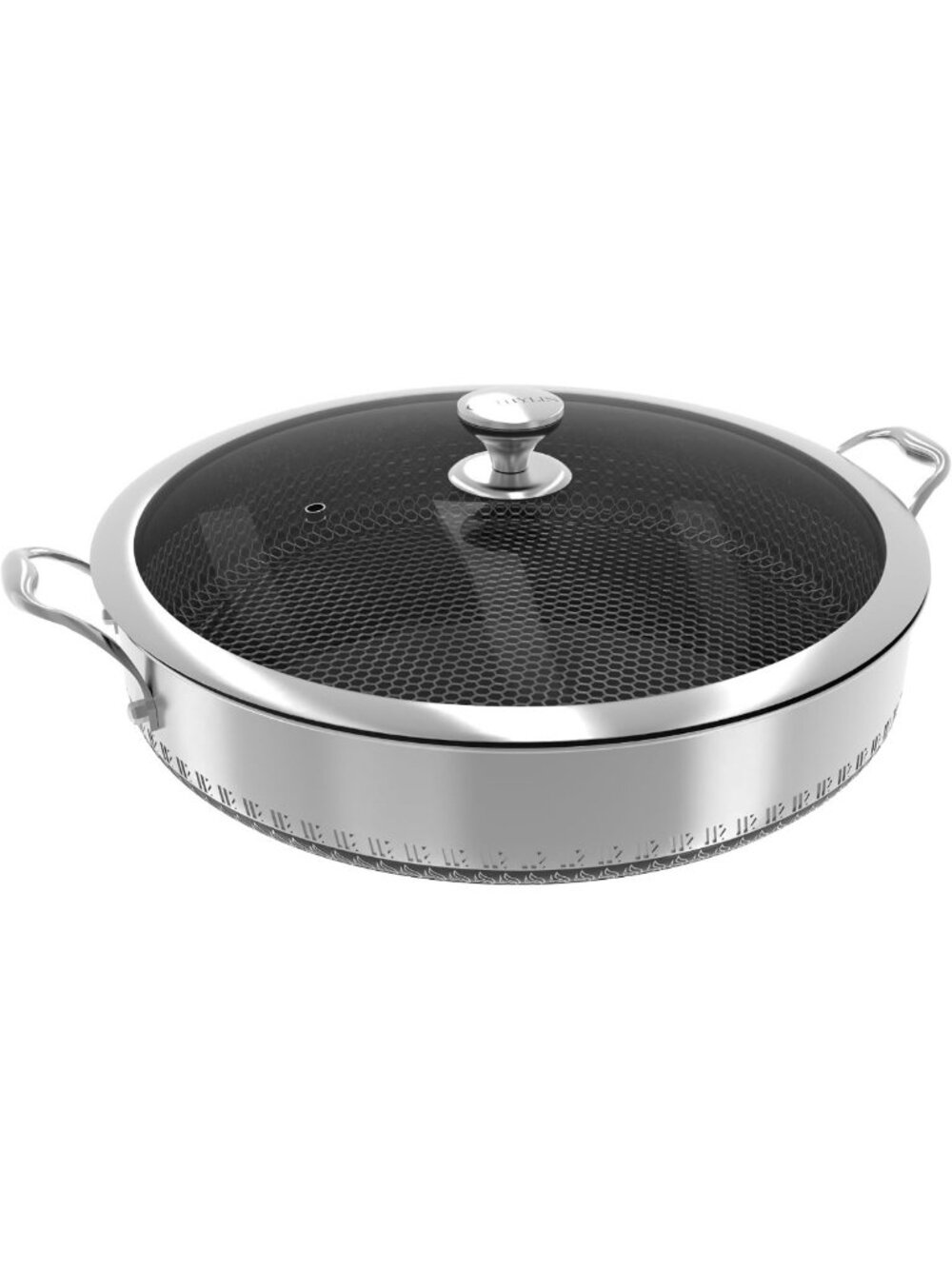 7QT Nonstick Hexagon Saute Pan with Lid, PFOA Free, Dishwasher & Oven Safe